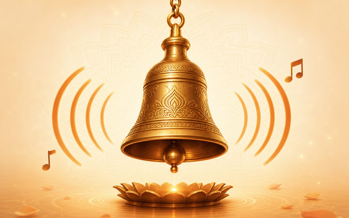 Temple bell and sound waves representing devotional ringtones